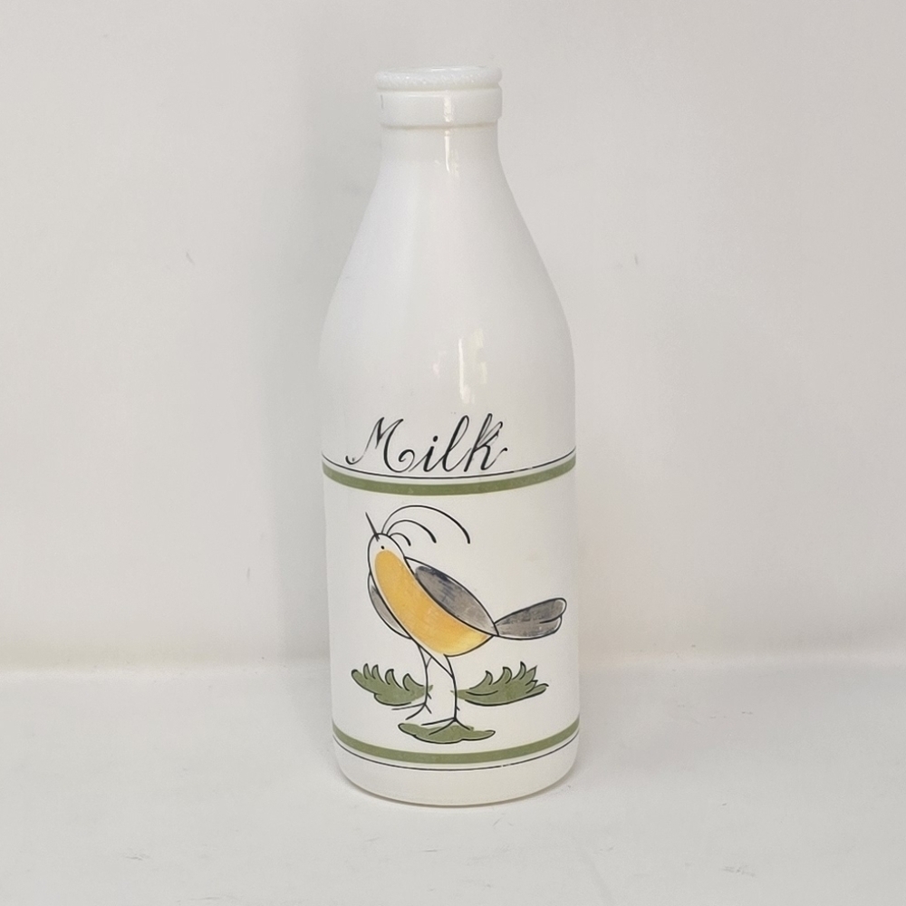 Vintage egizia white glass milk bottle bird italy kitchen decor hand painted